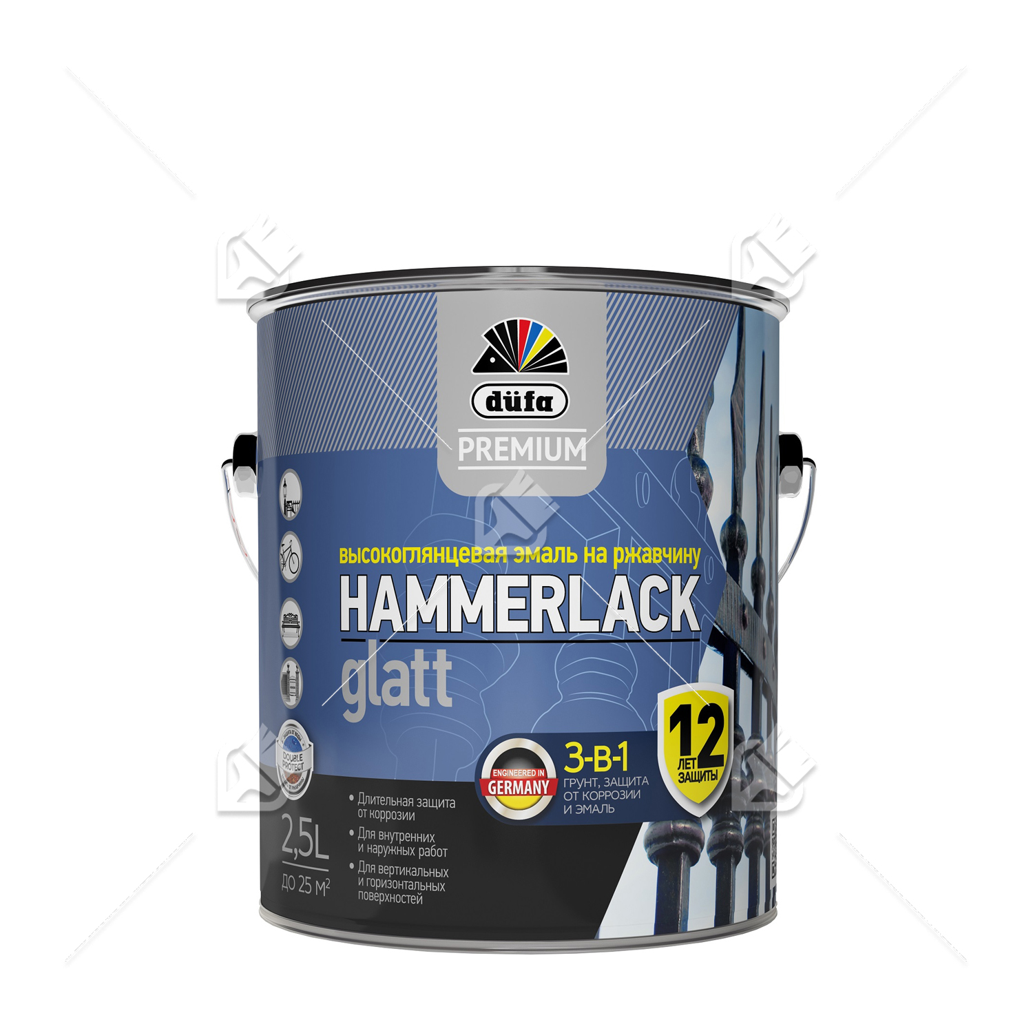 Эмаль на ржавчину Dufa Premium Hammerlack 3-в-1 гладкая База 1 (2,5 л)
