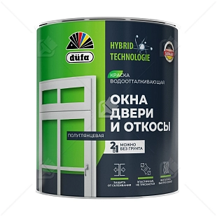 Краска для окон, дверей и откосов Dufa акриловая полуглянцевая белая 0,75 л