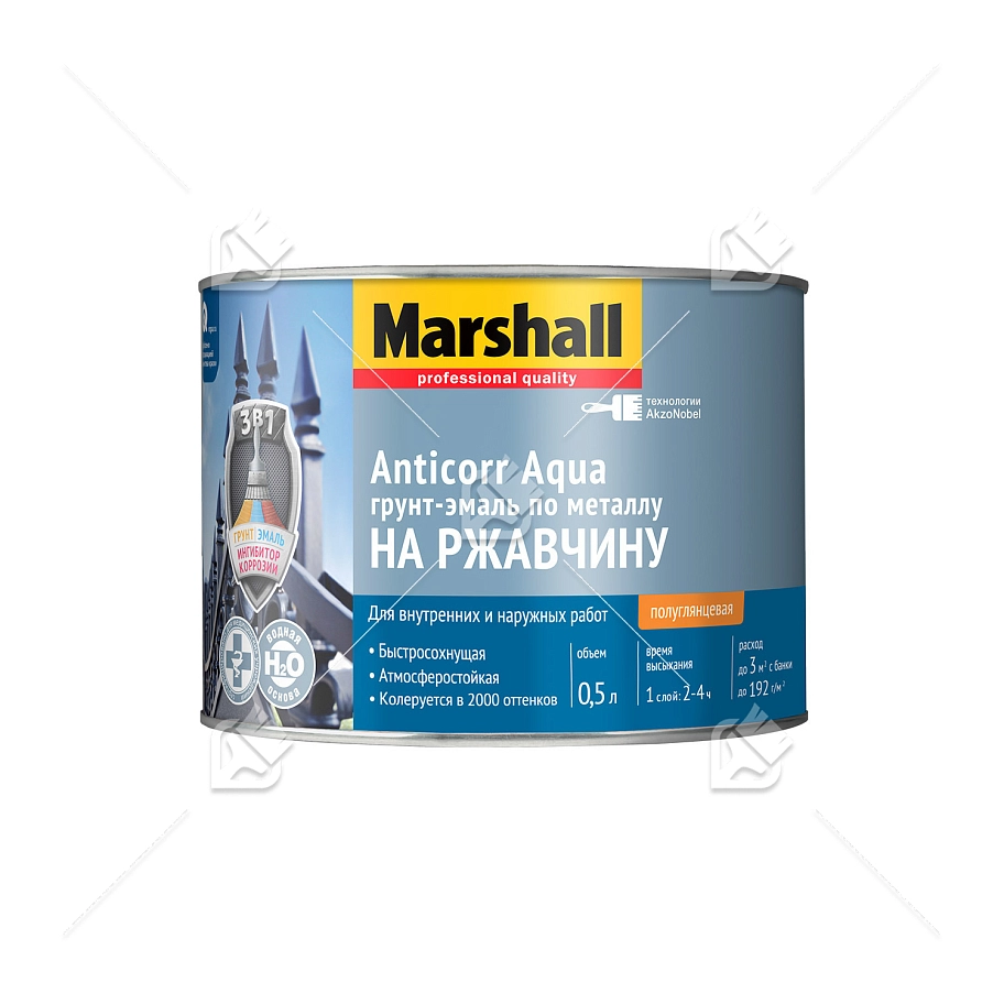 Грунт-эмаль на ржавчину на водной основе Marshall Anticorr Aqua полуглянцевая база BW 0,5 л