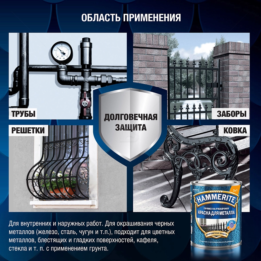 Краска для металлических поверхностей алкидная Hammerite молотковая серая 0,75 л.
