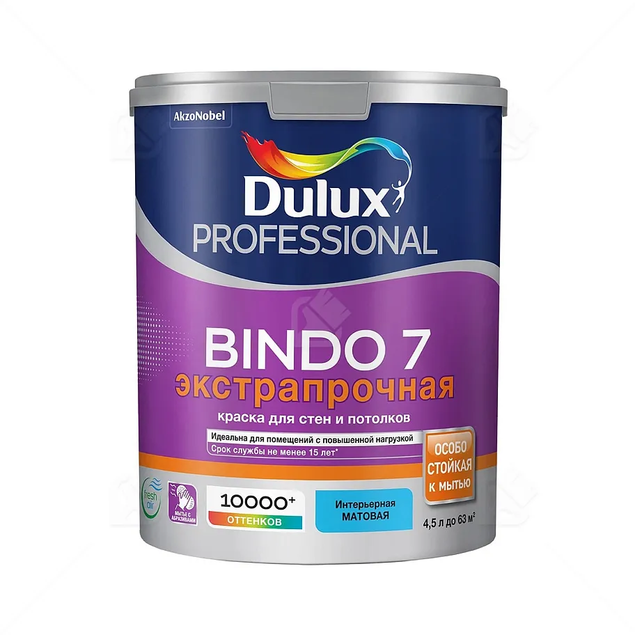 Краска для стен и потолков латексная экстрапрочная Dulux Professional Bindo 7 матовая база BW 4,5 л.