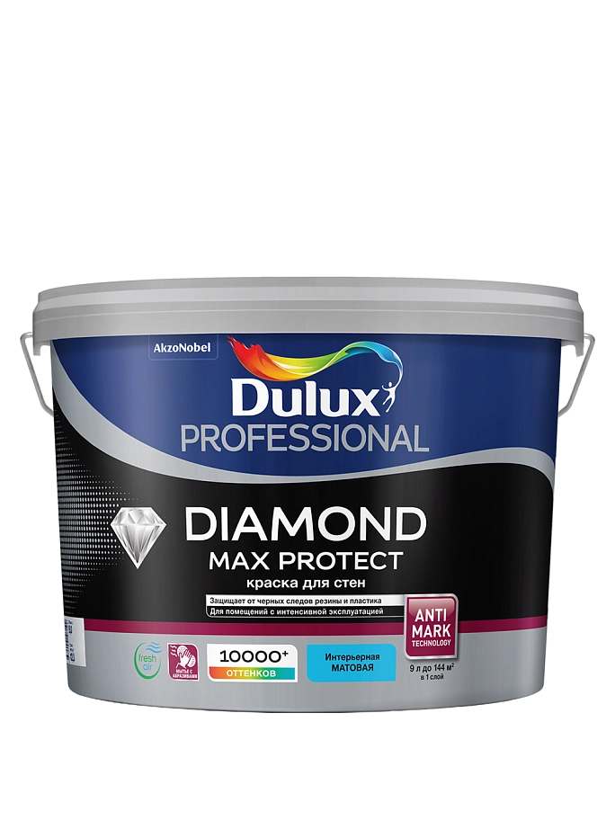Краска для стен и потолков водно-дисперсионная Dulux Diamond Max Protect глубокоматовая база BW 9 л.