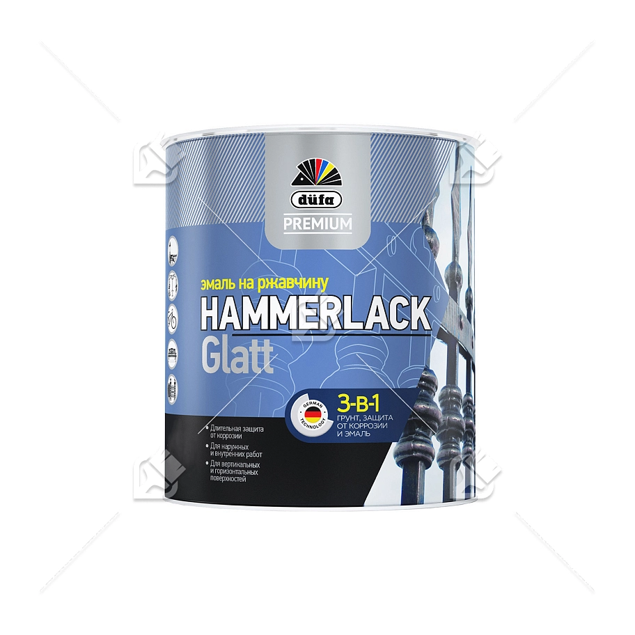 Эмаль на ржавчину Dufa Premium Hammerlack 3-в-1 гладкая RAL 8017 шоколадно-коричневая 2,5 л.