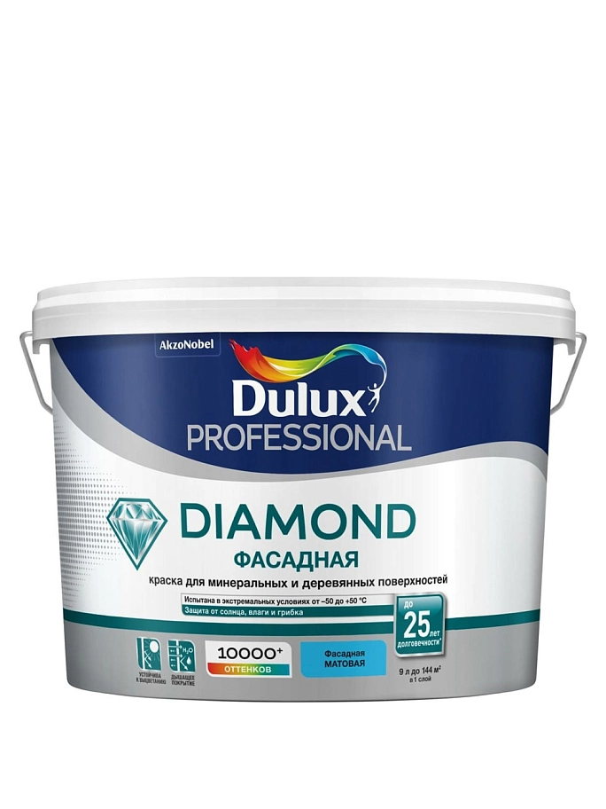 Краска фасадная для минеральных и деревянных поверхностей Dulux Professional Diamond гладкая матовая база BW 9 л.