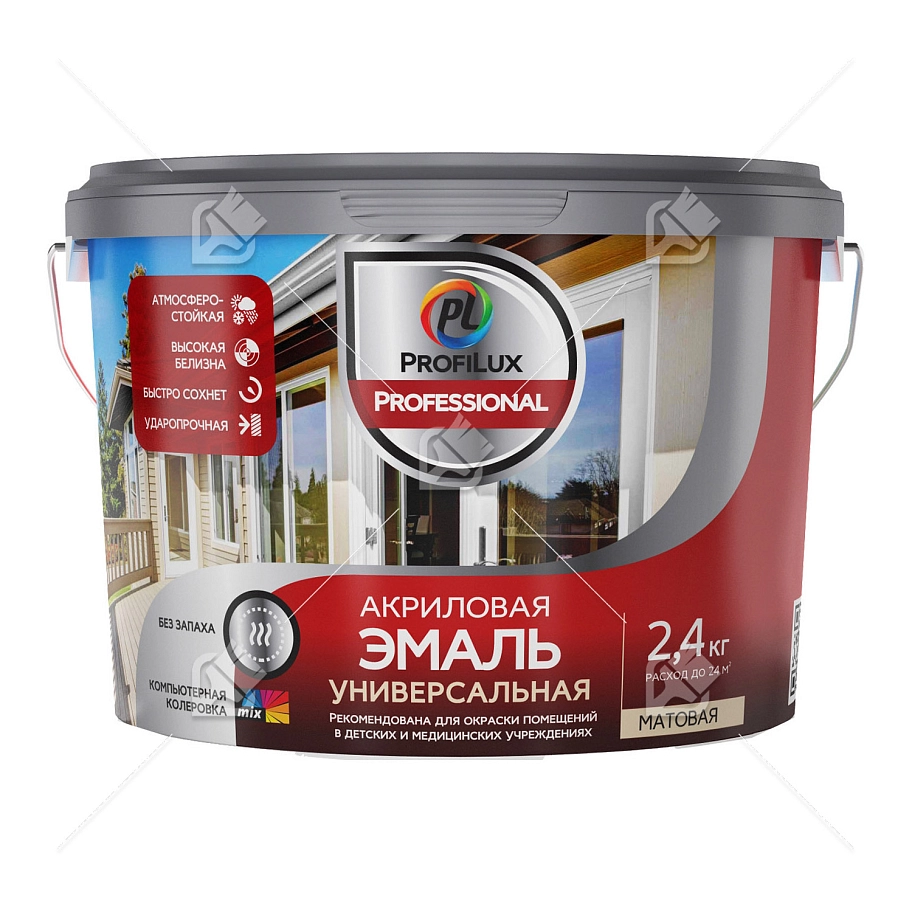Эмаль универсальная акриловая Profilux Professional матовая база 1 белая 2,4 кг.