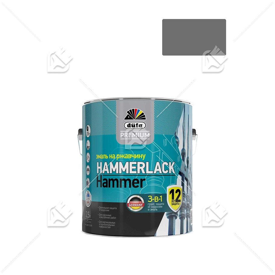 Эмаль на ржавчину Dufa Premium Hammerlack 3-в-1 молотковая темно-серая 0,75 л.