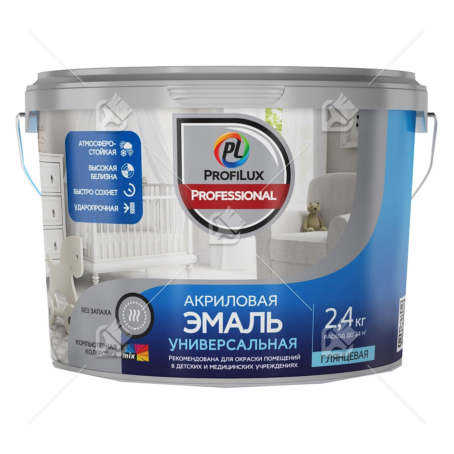 Эмаль универсальная акриловая Profilux Professional глянцевая база 3 прозрачная 2,4 кг.