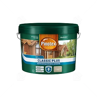 Пропитка декоративная для защиты древесины Pinotex Classic Plus 3 в 1 скандинавский серый 9 л.