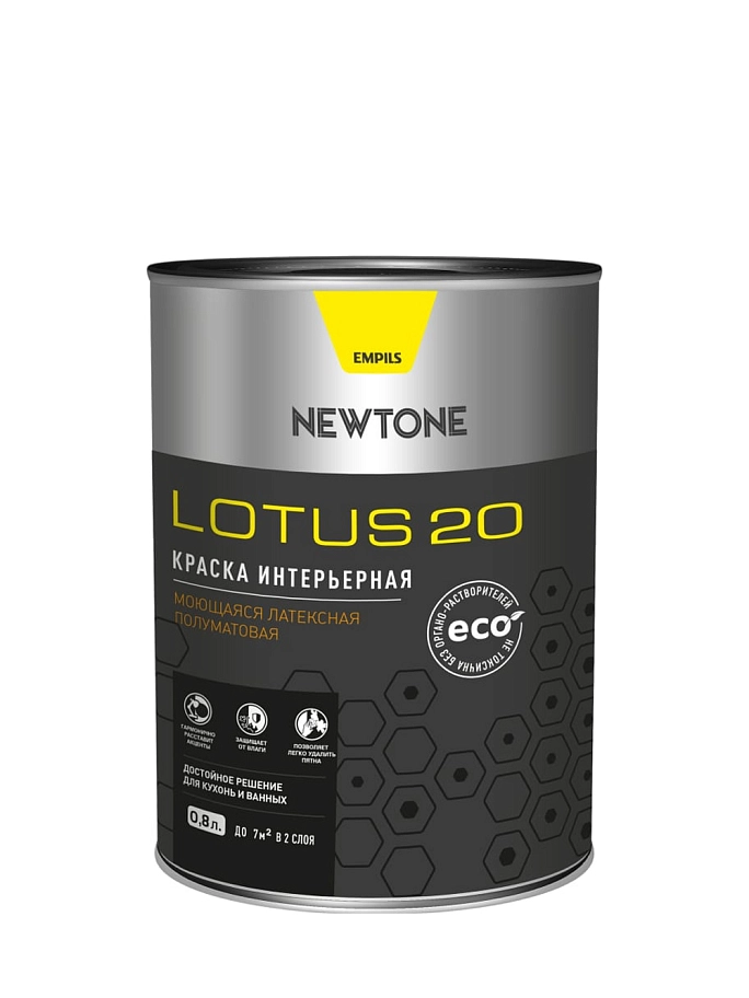 Краска интерьерная водно-дисперсионная латексная моющаяся Newtone Lotus 20 полуматовая База A 0,8 л