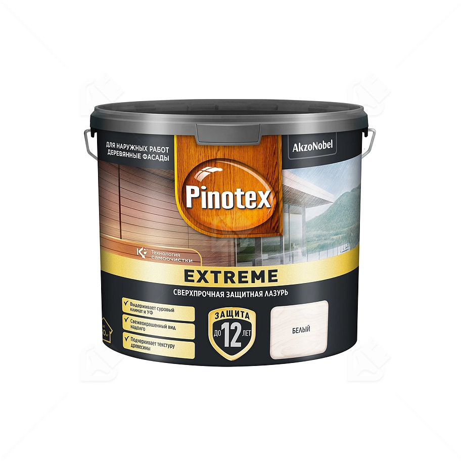 Пропитка декоративная для защиты древесины Pinotex Extreme белая полуматовая 2,5 л