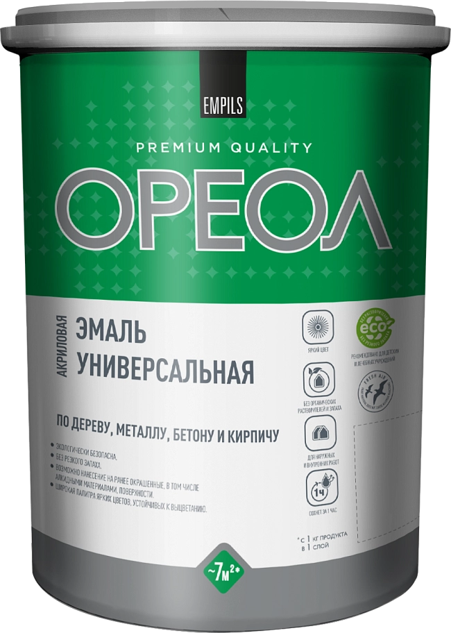 Эмаль универсальная акриловая Ореол глянцевая серая 1 кг.