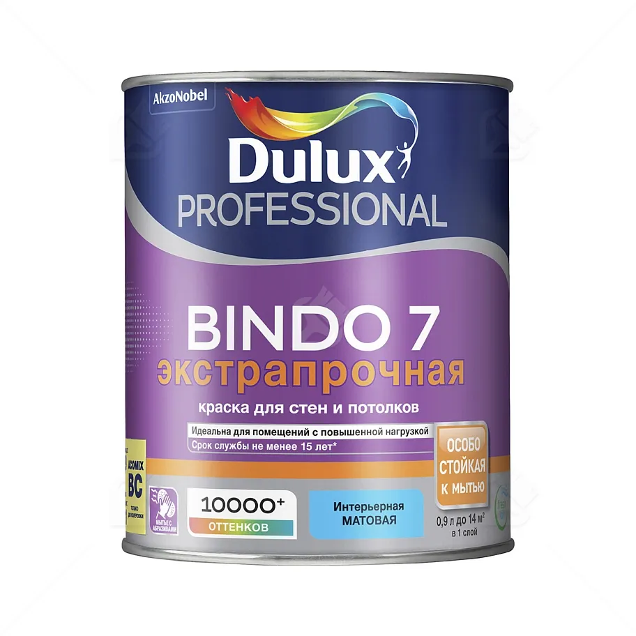 Краска для стен и потолков латексная экстрапрочная Dulux Professional Bindo 7 матовая база BC 0,9 л.