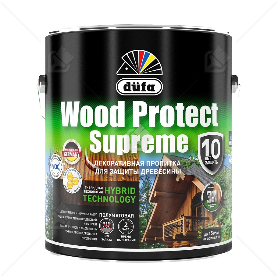 Пропитка декоративная для защиты древесины Dufa Wood Protect Supreme белая 2,5 л