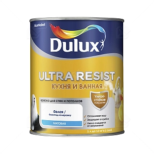 Краска для кухни и ванной латексная Dulux Ultra Resist матовая база BW 1 л.