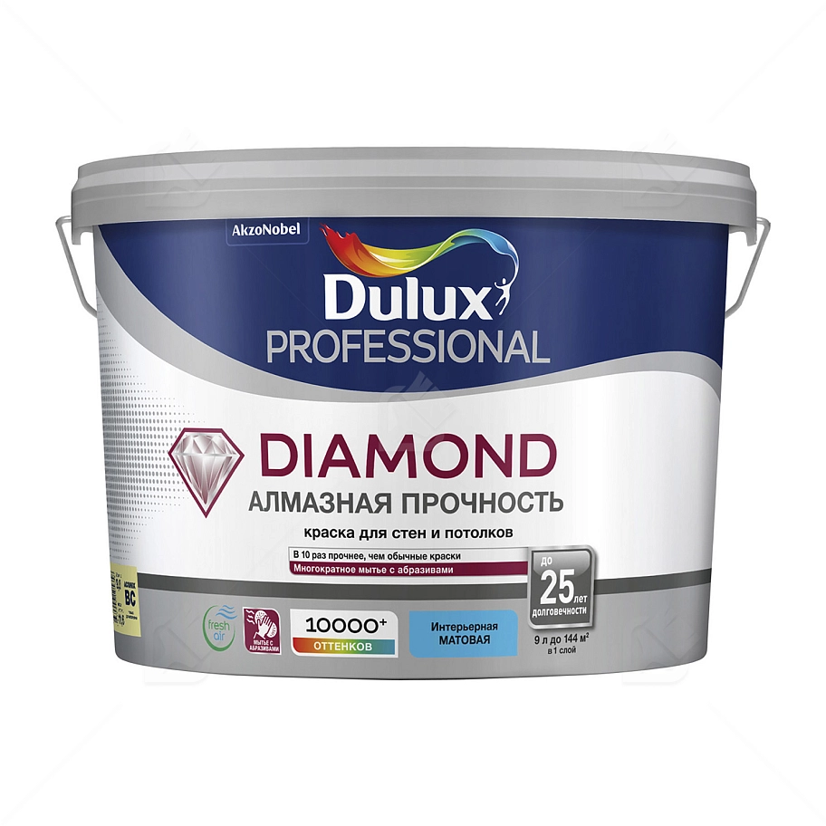 Краска для стен и потолков водно-дисперсионная Dulux Diamond Matt матовая база BC 9 л
