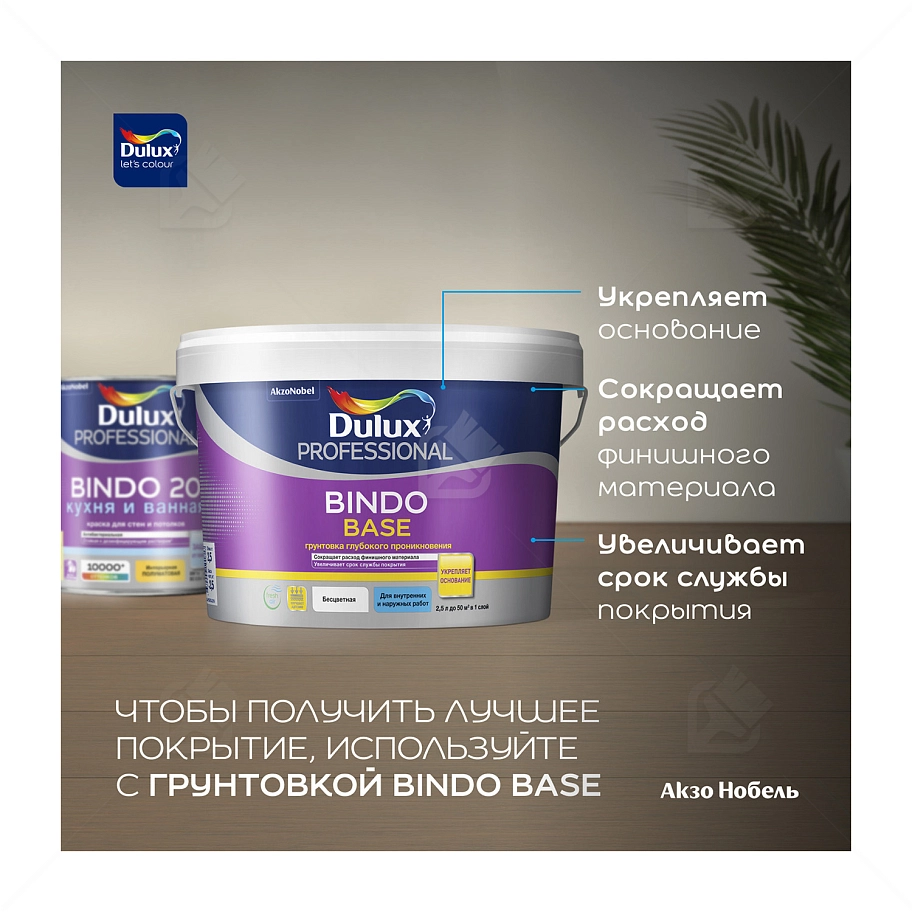 Краска для кухни и ванной латексная Dulux Professional Bindo 20 полуматовая база BC 9 л.