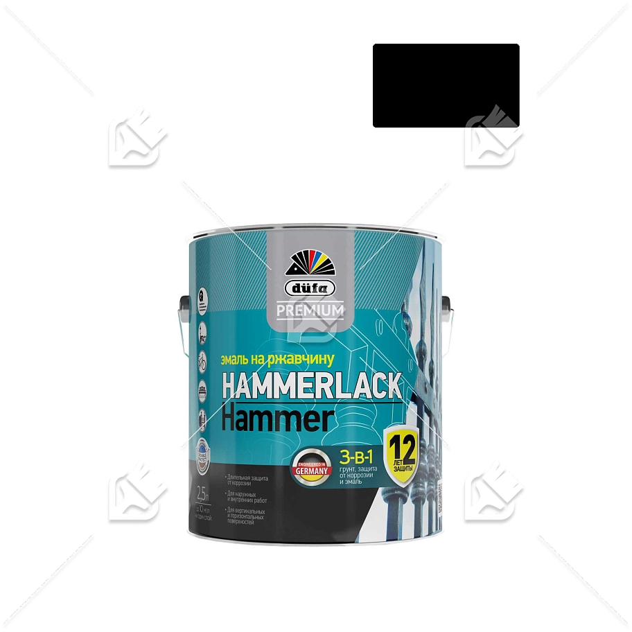 Эмаль на ржавчину Dufa Premium Hammerlack 3-в-1 молотковая черная 0,75 л.